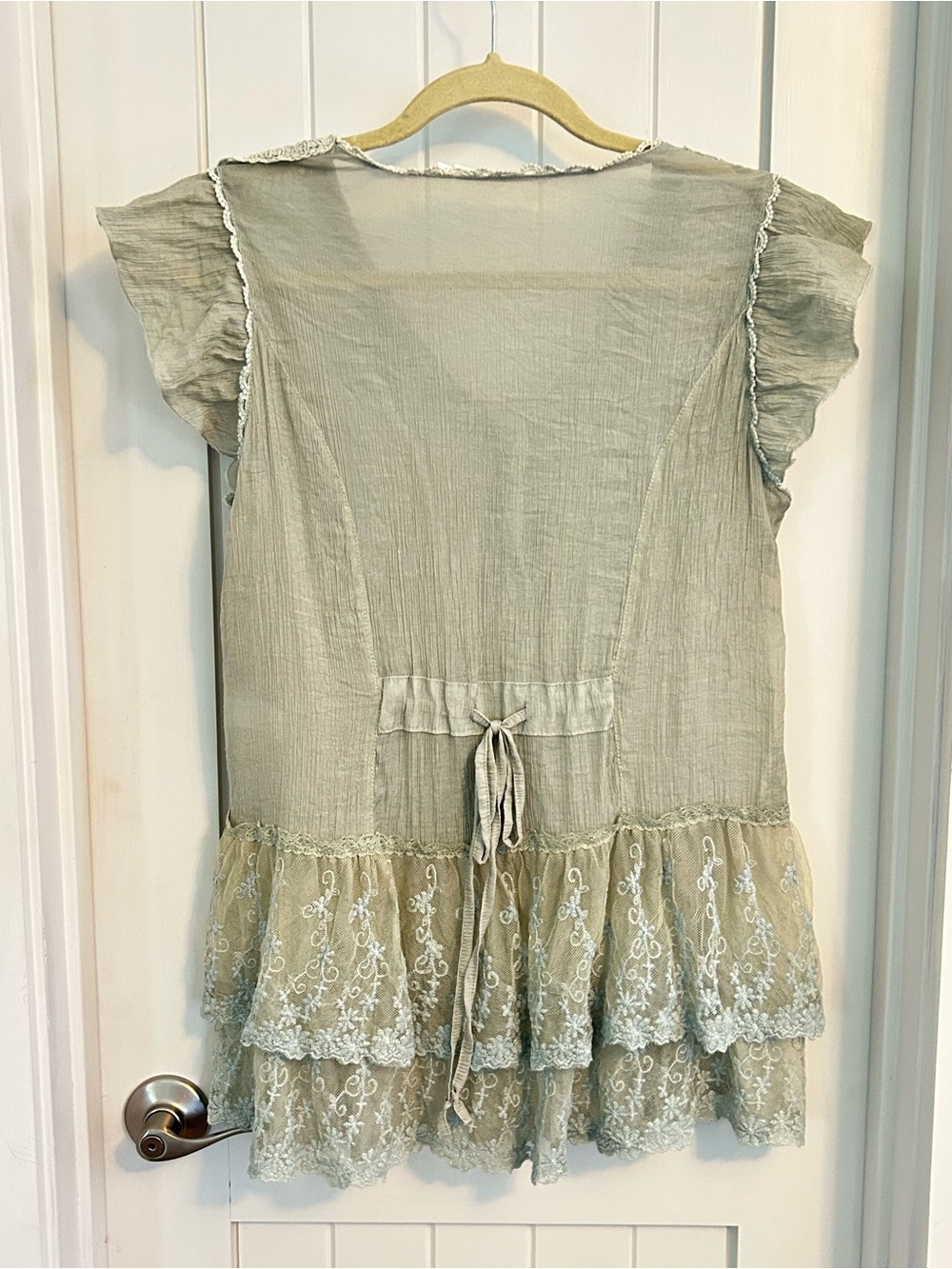 Pretty Angel Sage Green Crochet Top Witchy Fairy Cottagecore Y2K Large - Picture 6 of 10
